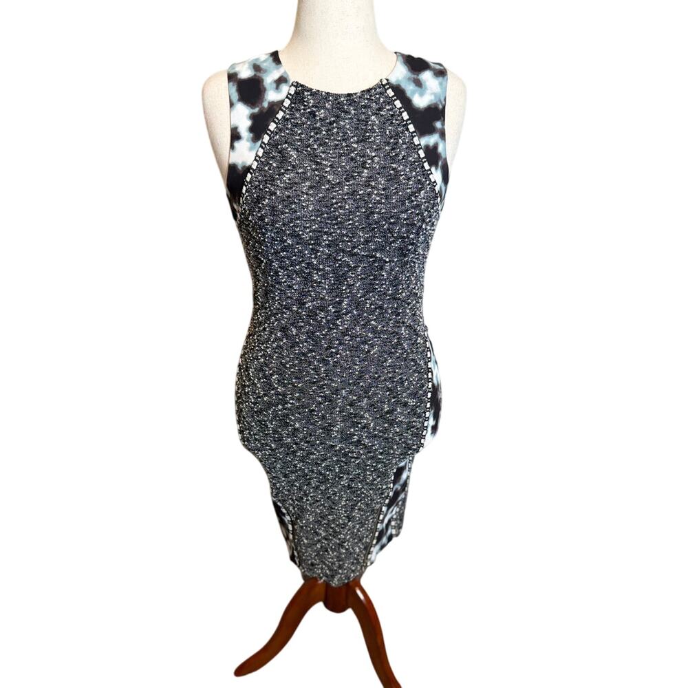 Rachel Roy dress sleeveless gray black mixed media and zippers bodycon Sz 8